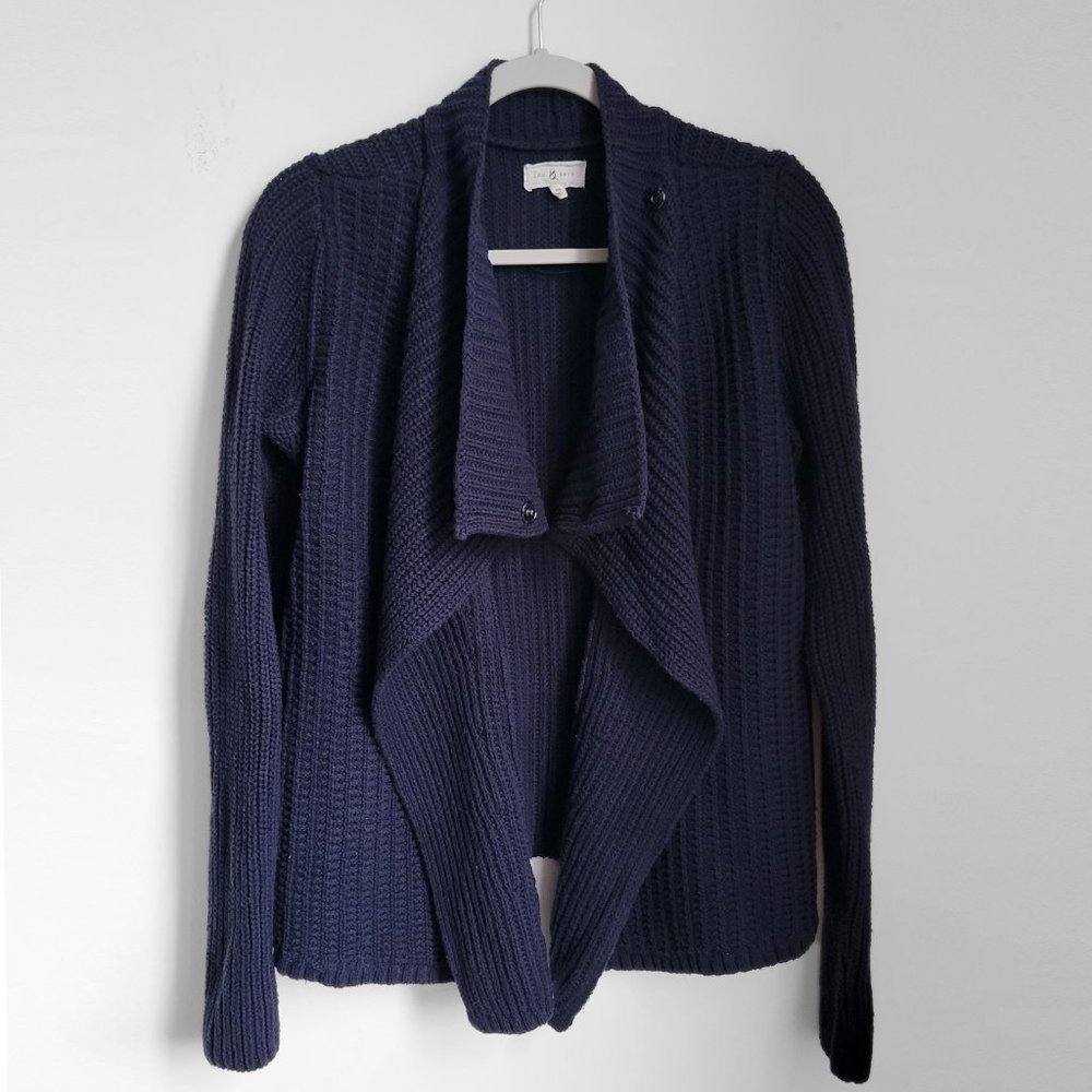 Lou & Grey Women's Cotton/Wool Navy Chunky Knit Cardigan Sweater - Size Medium